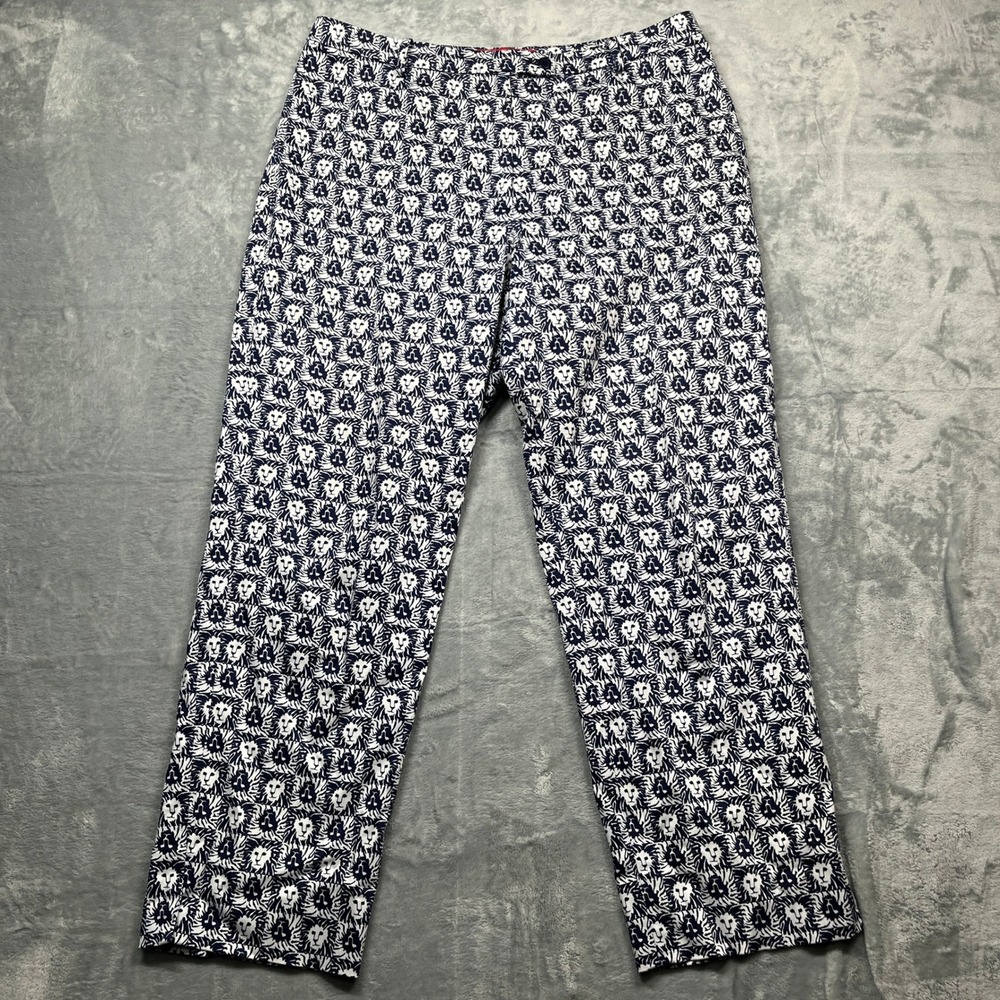 Anne Klein‎ Pants Womens 14 Blue White Lion Head Graphic Straight Leg Trousers